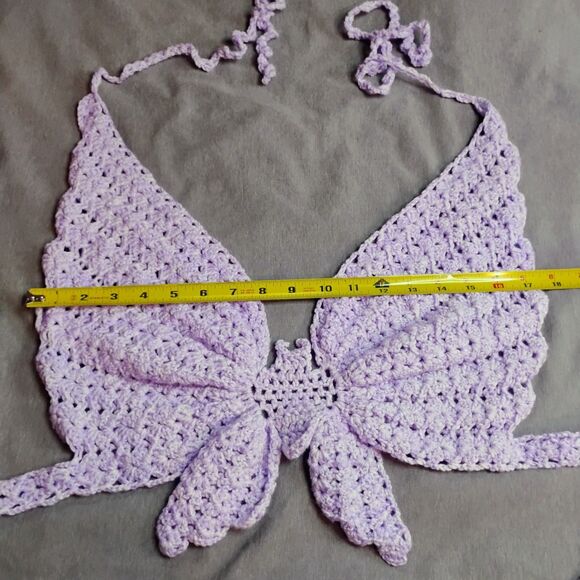 Handmade Crochet Butterfly Crop Top Boho Festival Halter Bralette Purple XS-XL - Picture 11 of 14